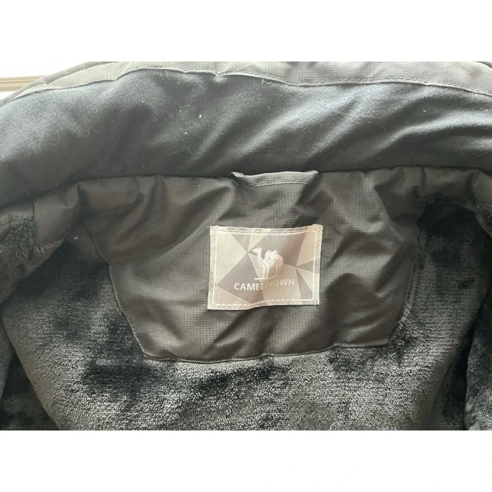 Camel Crown Black Fleece-Lined Zip Jacket Stand-Up Collar Size 2XL